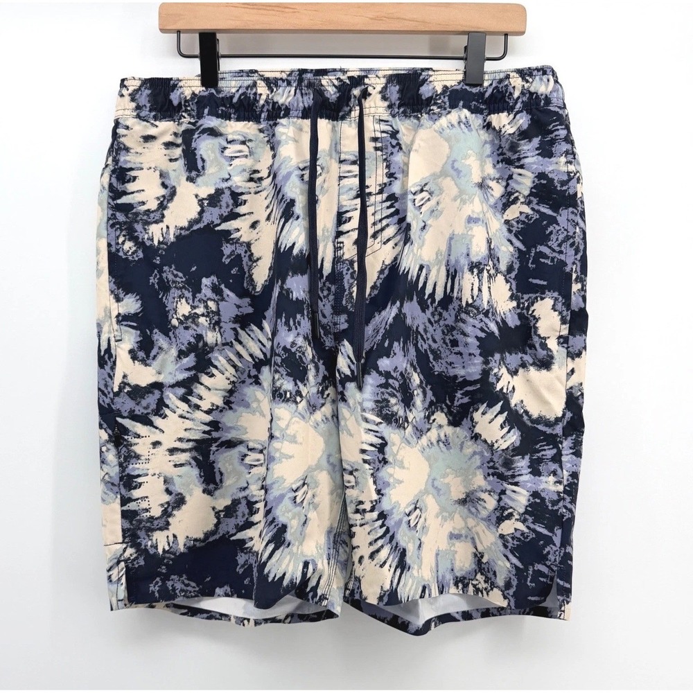 BYLT Coastal Boardshort Mens XL Navy Tie Dye Stretch Swim Trunks Beach Surf